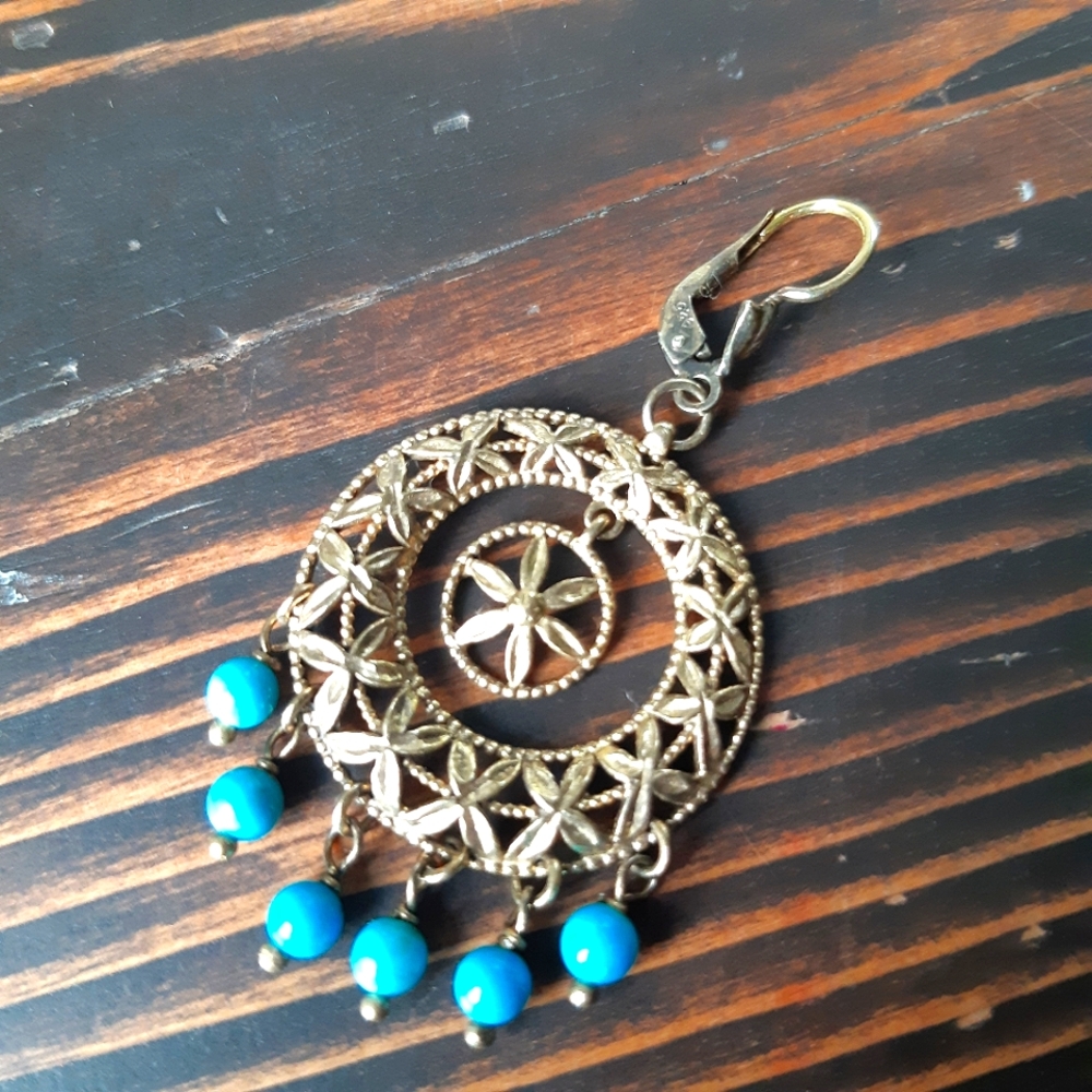925 Italy Gold Plate Turquoise Bead Earring with Lever Back